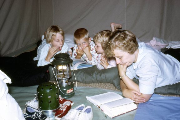 reading the bible in the tent